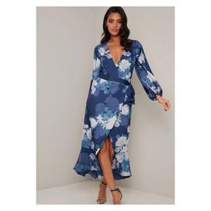 Chi Chi London Curve Blue Floral Wrap Dress Sz.16 NWT